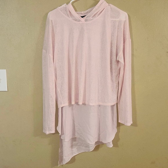 Tops - Light Pink Hooded Layered-Trim Women's Top